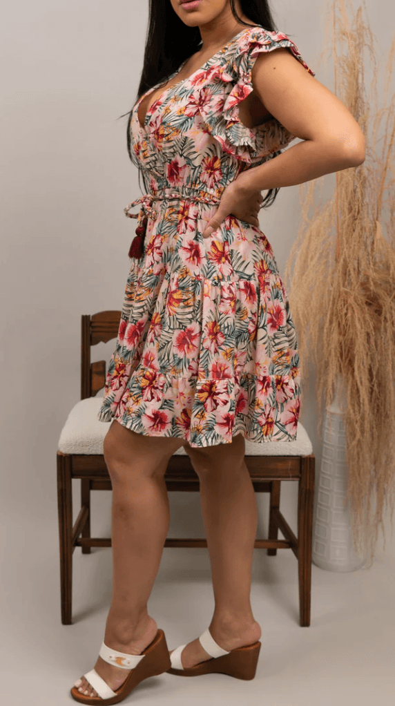 Short Sleeve Tiered Dress with Belt B4YY0W646 - Robin Boutique-Boutique 