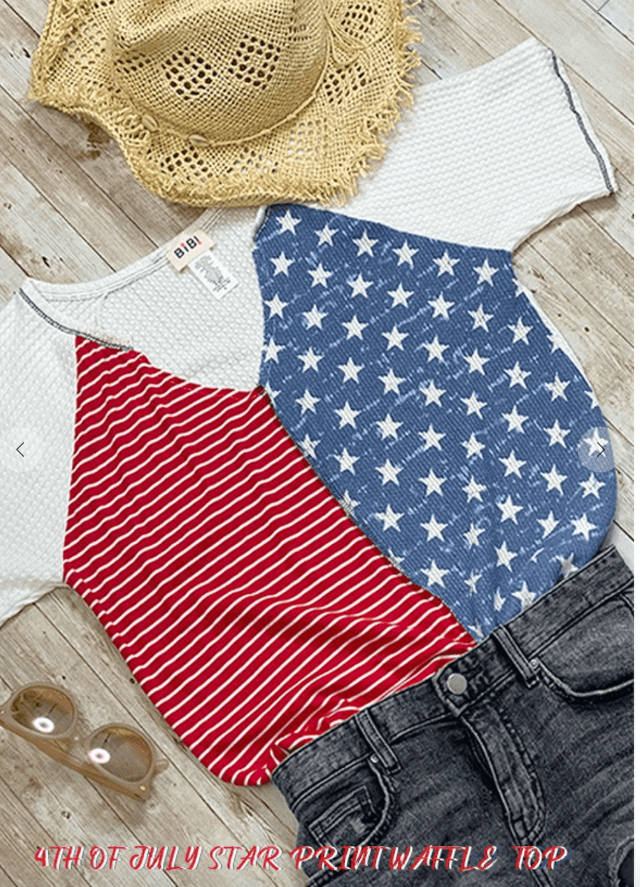 Macaron 4th of July Patriotic Patchwork Top BT1749-11 - Robin Boutique-Boutique 