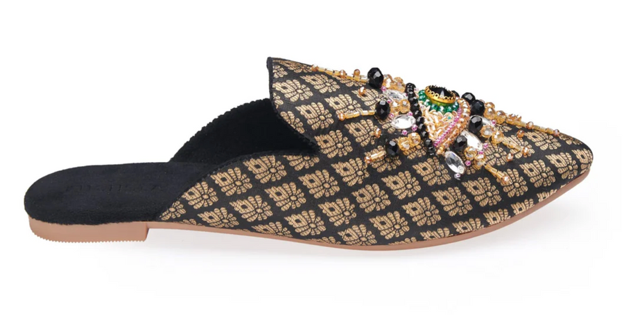 The Good Eye - Black Banarse Mules Flats  Robin Boutique