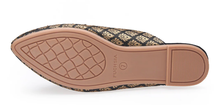 The Good Eye - Black Banarse Mules Flats  Robin Boutique