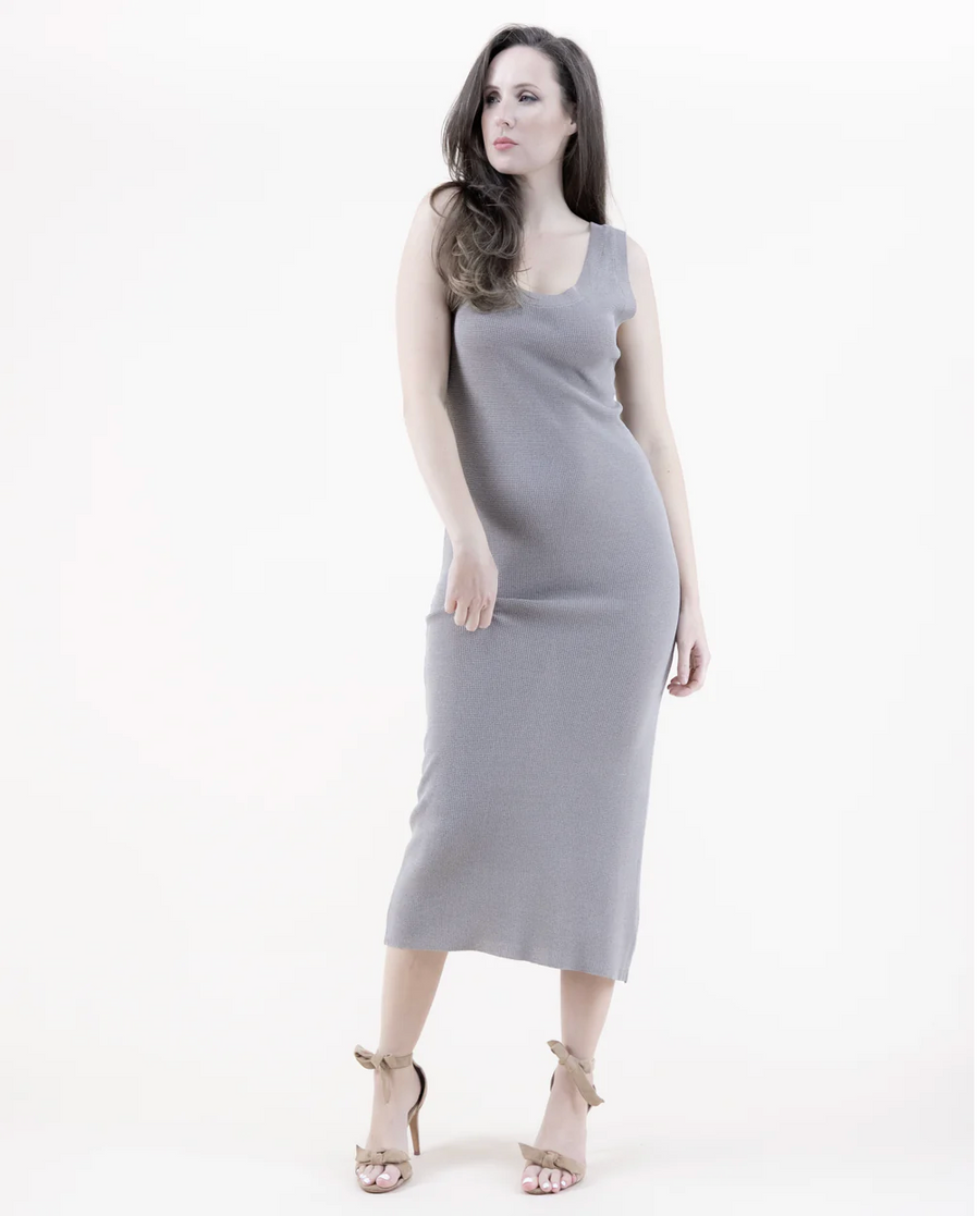 Neutral Sleeveless Small Mesh Stitch Knitted Stretch Dress Robin Boutique