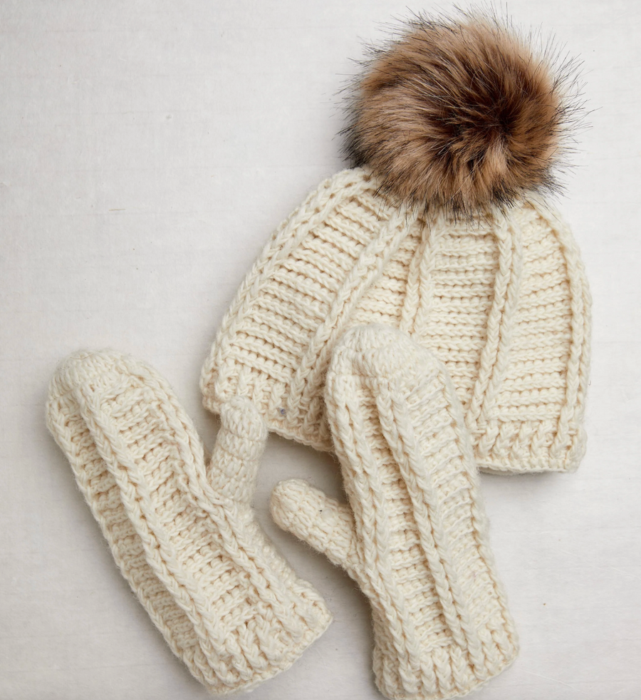 Brecken Ecru Knit Pom Knit Beanie By Many Hands Robin Boutique