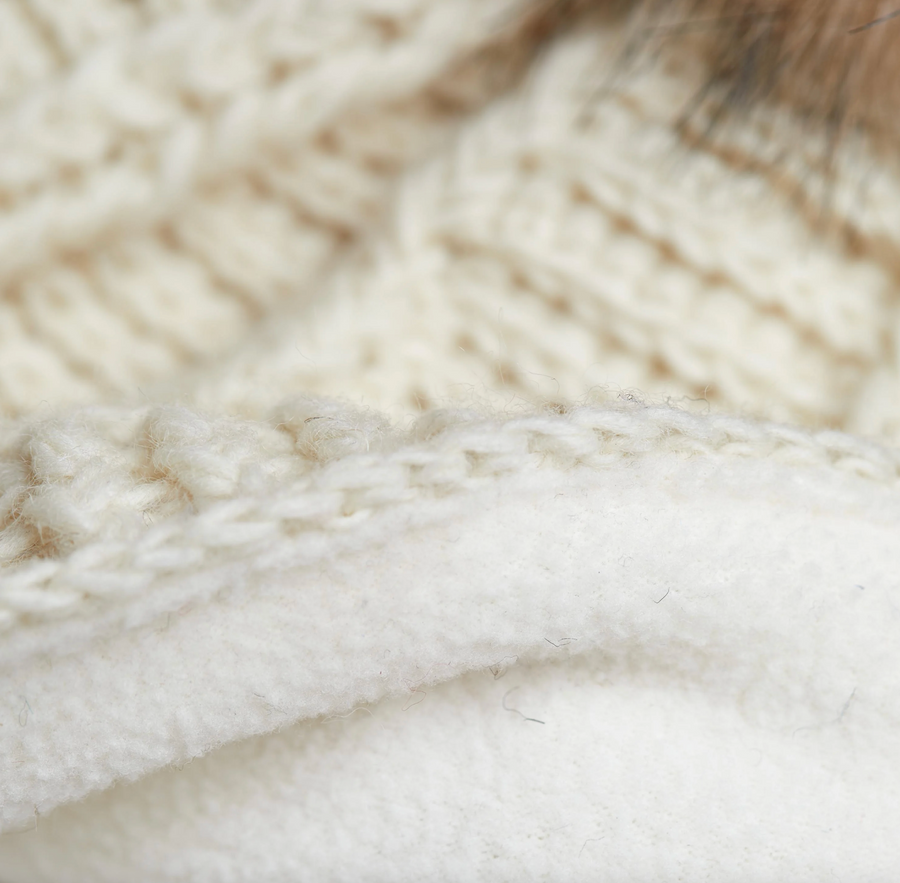 Brecken Ecru Knit Pom Knit Beanie By Many Hands Robin Boutique