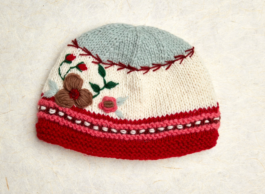 Hygge Holiday Color Block Knit Beanie Hat, Mittens and Fingerless Armwarmers By Many Hands Robin Boutique