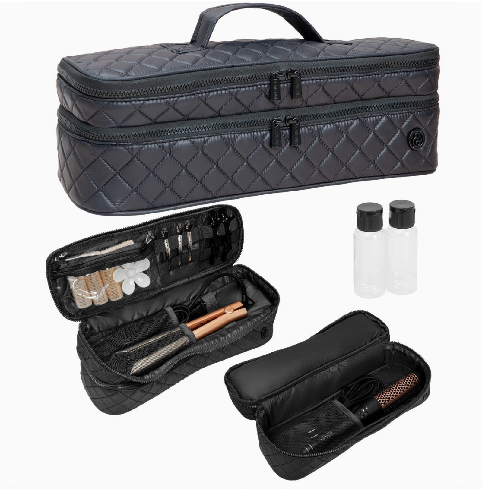 Joan & David Diamond Quilted Puffer Nylon Hair Tool Travel Bag Robin Boutique