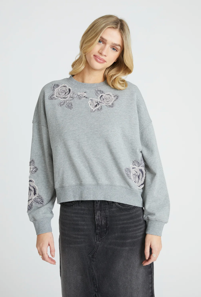 Teddy Crew Neck in Rose Patchwork by Driftwood Robin Boutique