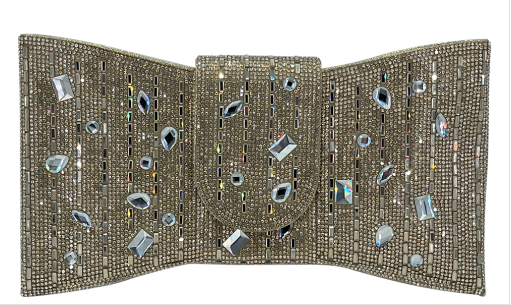 Evening Clutch Stud Bow Covered in Rhinestones Robin Boutique