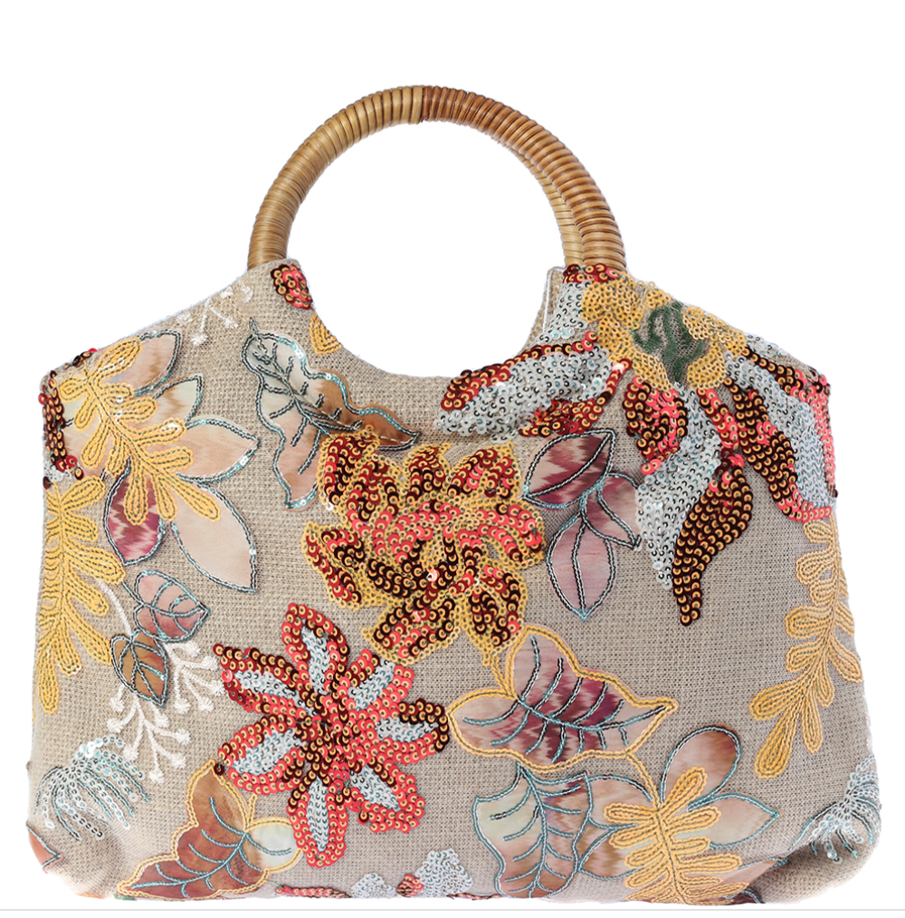 Leaf and Flower Embroidered Boho Handbag Robin Boutique