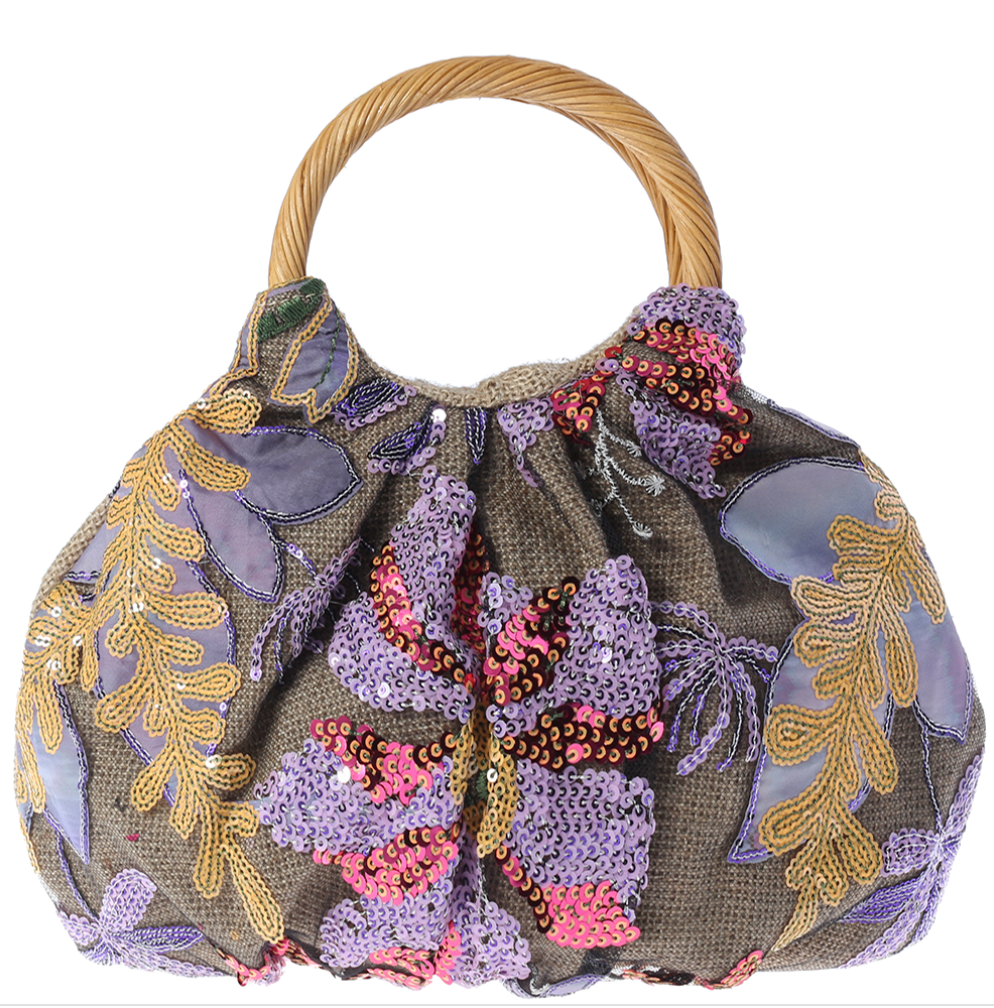 Leaf and Flower Boho Handbag With Embroidery