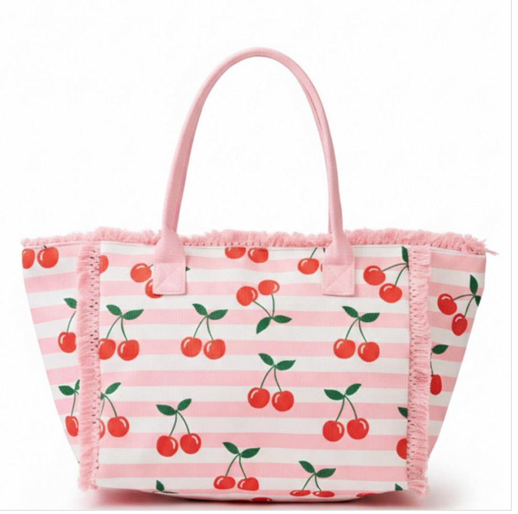 Boho Cherry Stripe Fringe Tote Bag Robin Boutique