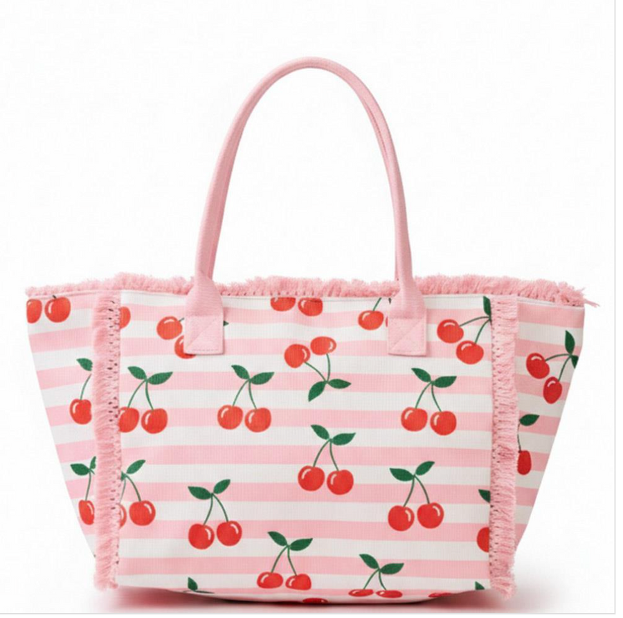 Boho Cherry Stripe Fringe Tote Bag Robin Boutique