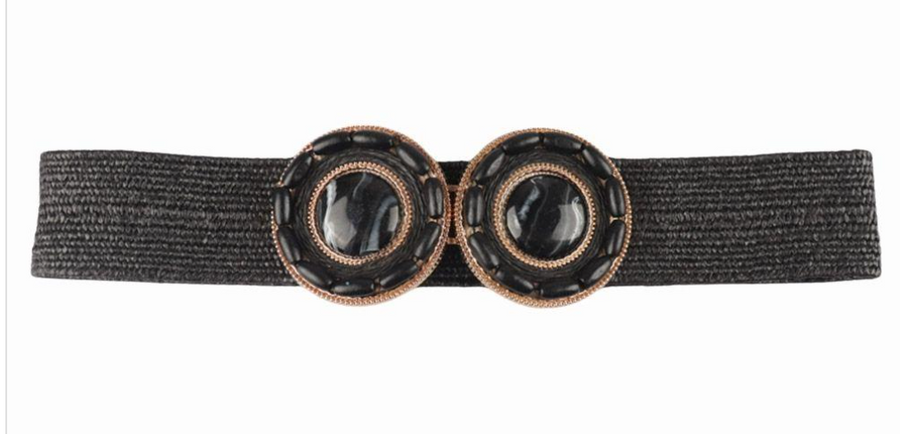 Double Round Marble Shell Buckle Woven Elastic Belt Robin Boutique