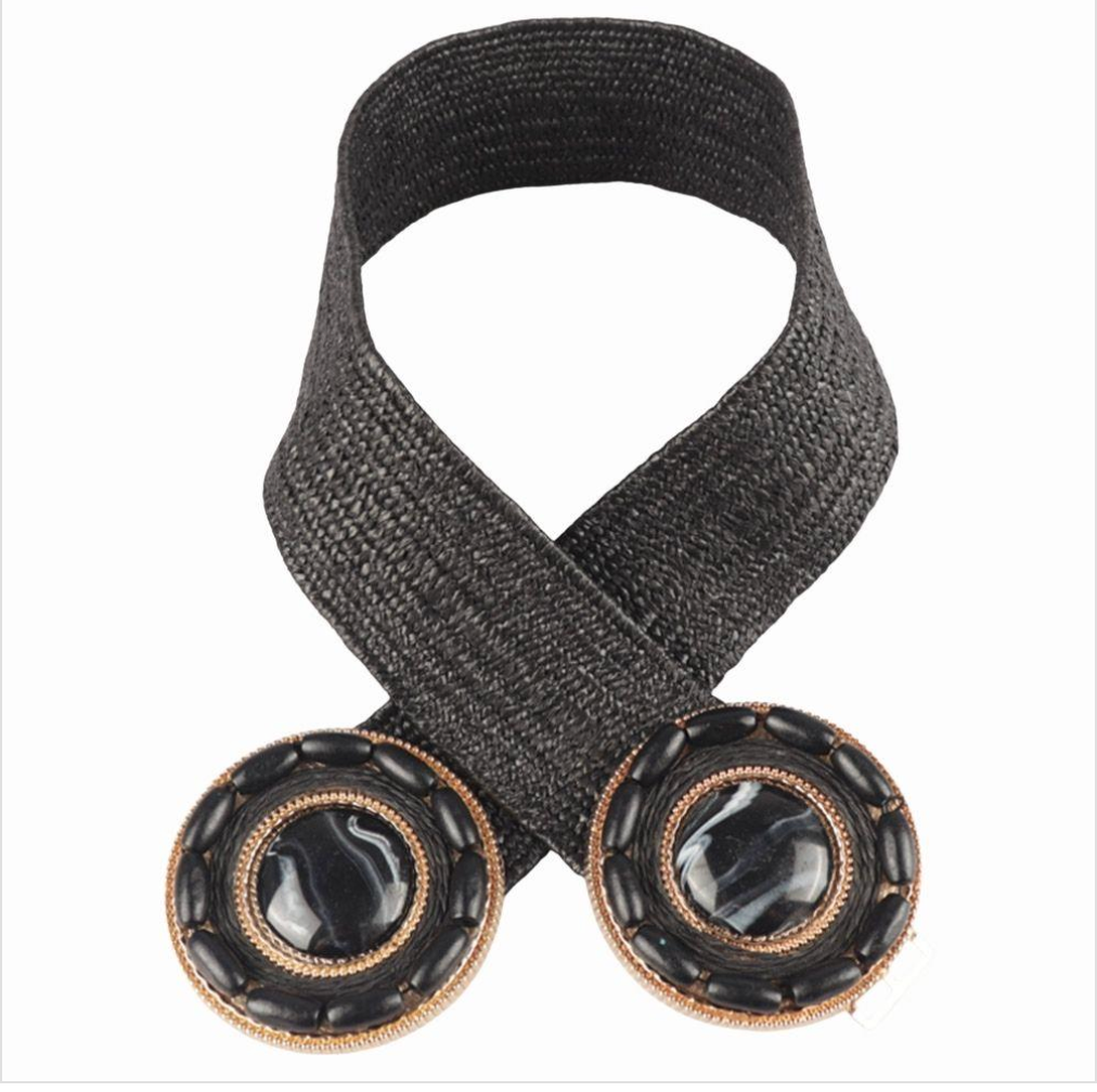 Double Round Marble Shell Buckle Woven Elastic Belt Robin Boutique