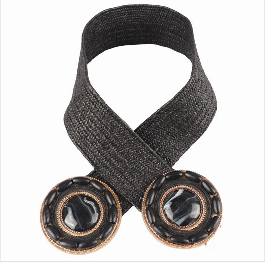 Double Round Marble Shell Buckle Woven Elastic Belt Robin Boutique