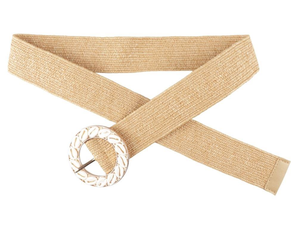 Straw Round Puca Shell Buckle Belt Robin Boutique