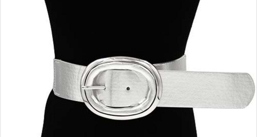 Silver Oval Buckle Stretch Belt