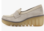 Fly London Bilz Suede Loafer Platform Shoes in Off White Robin Boutique