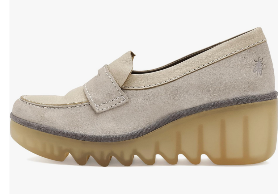 Fly London Bilz Suede Loafer Platform Shoes in Off White Robin Boutique