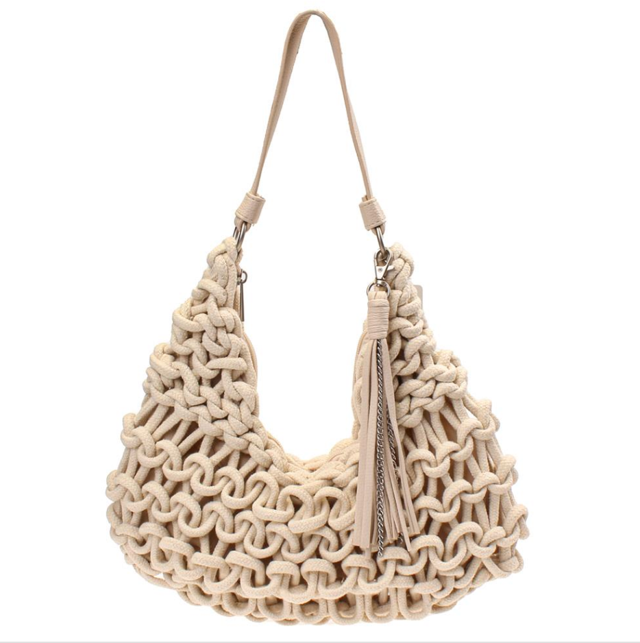 Woven Open Knit Crochet Shoulder Bag