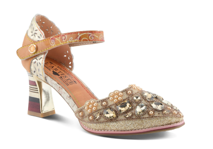 Queenlatifah Shoes by L'Artiste in Gold Multi Robin Boutique