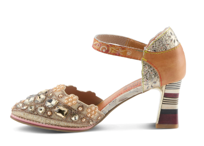 Queenlatifah Shoes by L'Artiste in Gold Multi Robin Boutique