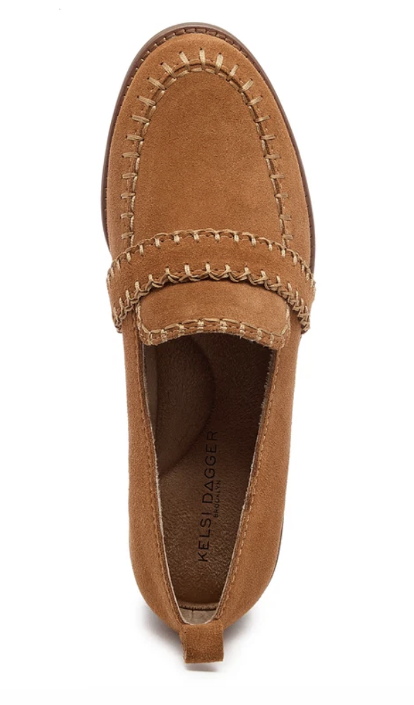 Halo Cognac Block Heel Loafer by Kelsi Dagger in Cognac top view -Robin Boutique