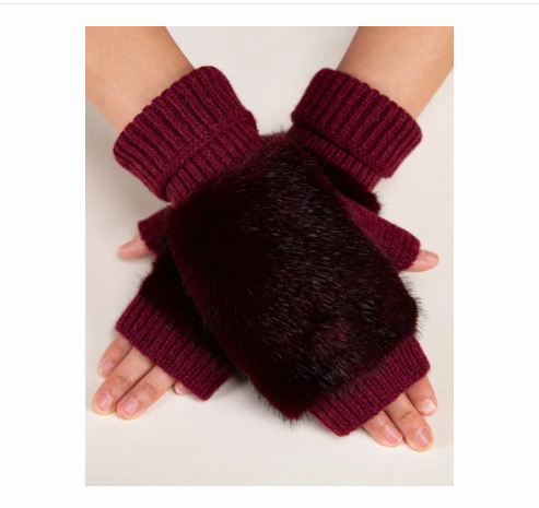 Luxe Vegan Fur Rib Knit Cuff Fingerless Gloves - Robin Boutique