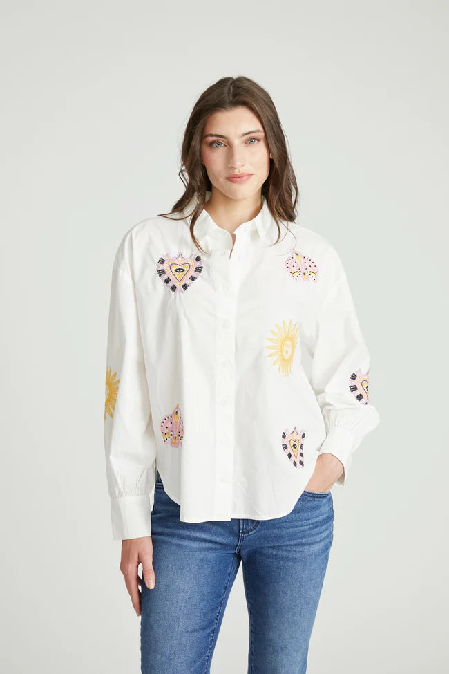 Button Down Blouse in Pocket Full of Sunshine by Driftwood Robin Boutique