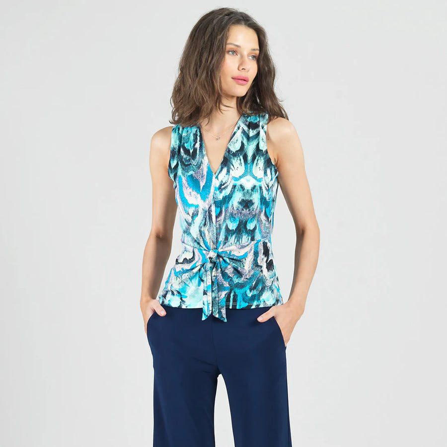 Abstract Sleeveless V-Neck Twist Top by Clara Sun Woo