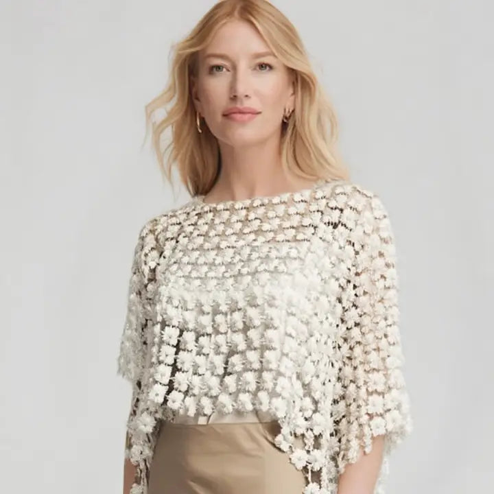 Lace Poncho with All Over Pearls by EllyNDale