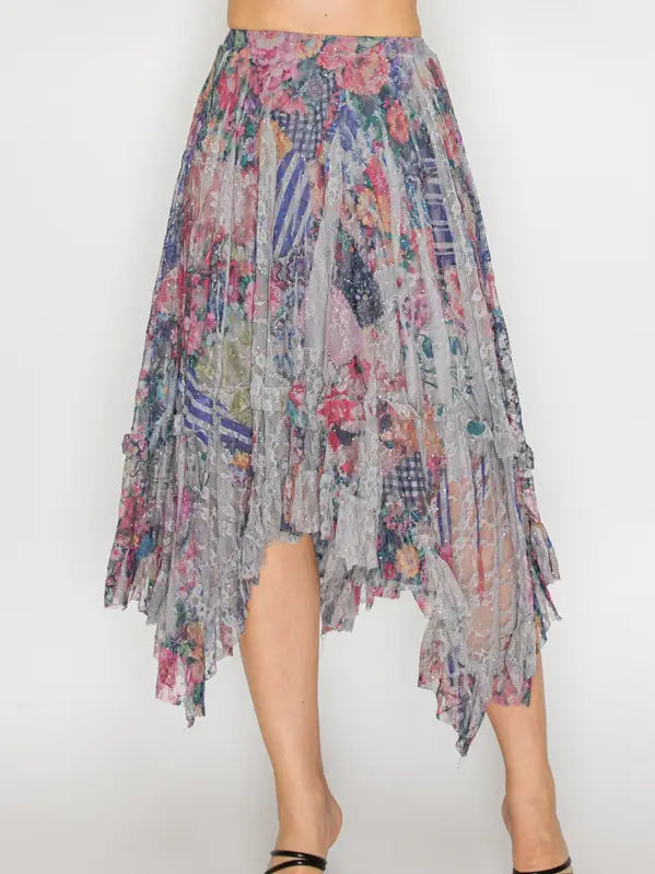 All-Sparkly Romantic Lace Skirt in Bold Floral by Origami Robin Boutique