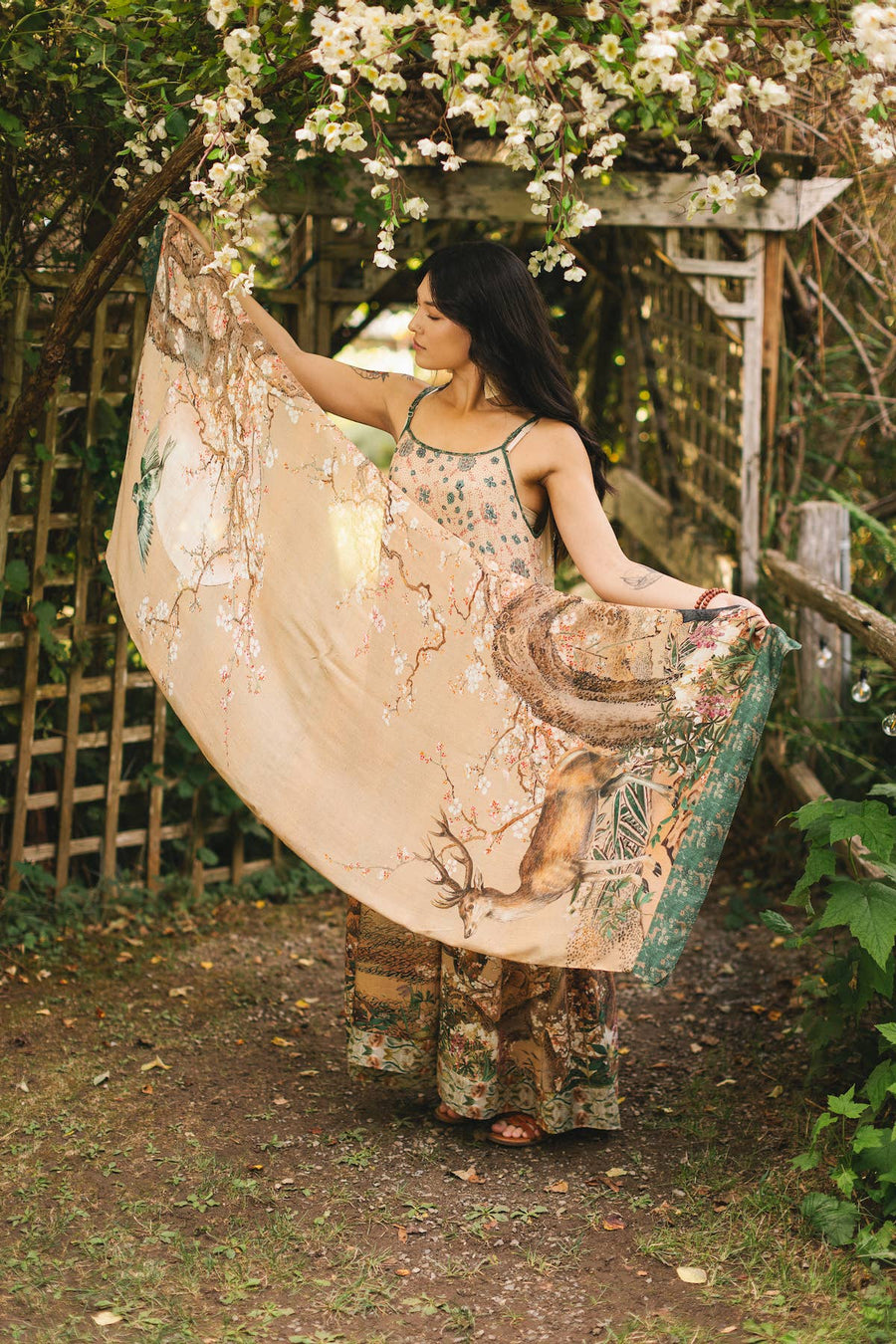 Fable Bohemian Floral Bamboo Scarf with Deer & Moon