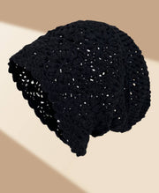 Hand-Crocheted Vintage Slouchy Beanie with Floral Design