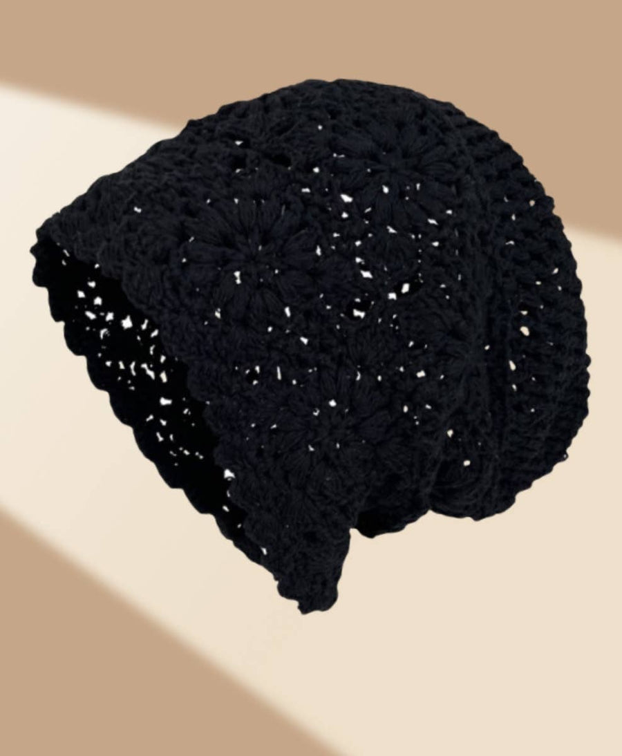 Hand-Crocheted Vintage Slouchy Beanie with Floral Design