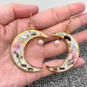 Dried Flower & Shell Moon 18K Gold Plated Earrings - Robin Boutique