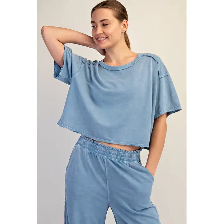 Mineral Washed Cropped Short Sleeve Tee by Rae Mode
