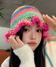 Colorful Mohair-Feel Ruffle Knit Beanie