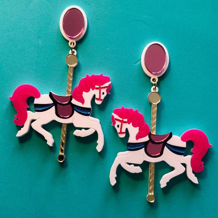 Funfair Carousel Horse Acrylic Earrings by Lipstick & Chrome x Makokot Robin Boutique