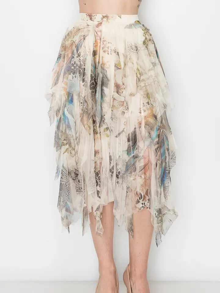 Feather Mesh Tiered Tulle Skirt by Origami