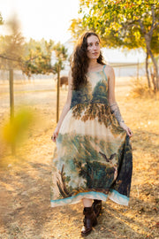 Awakening Bohéme Printed Long Maxi Slip Dress w/ Landscape