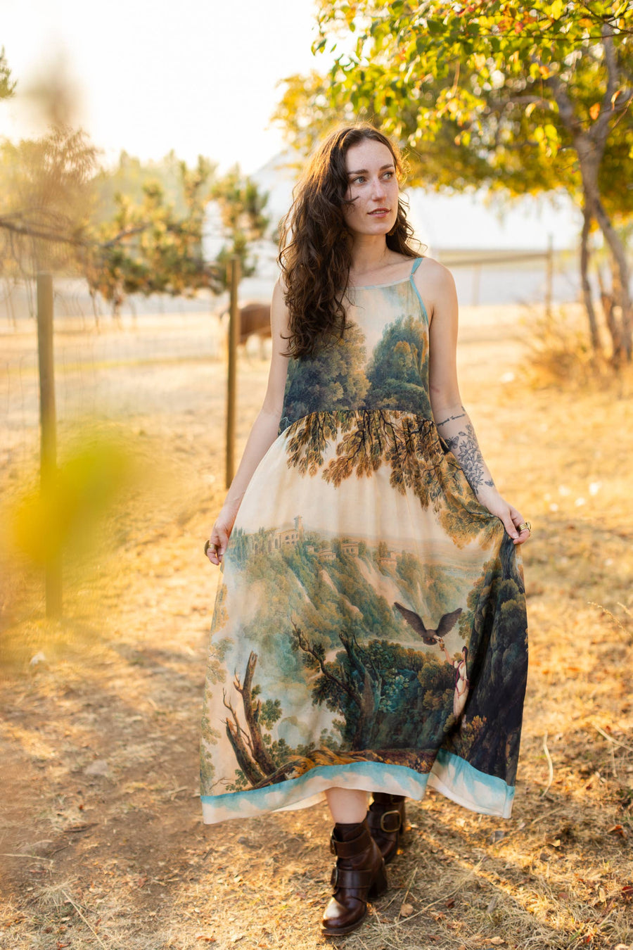 Awakening Bohéme Printed Long Maxi Slip Dress w/ Landscape