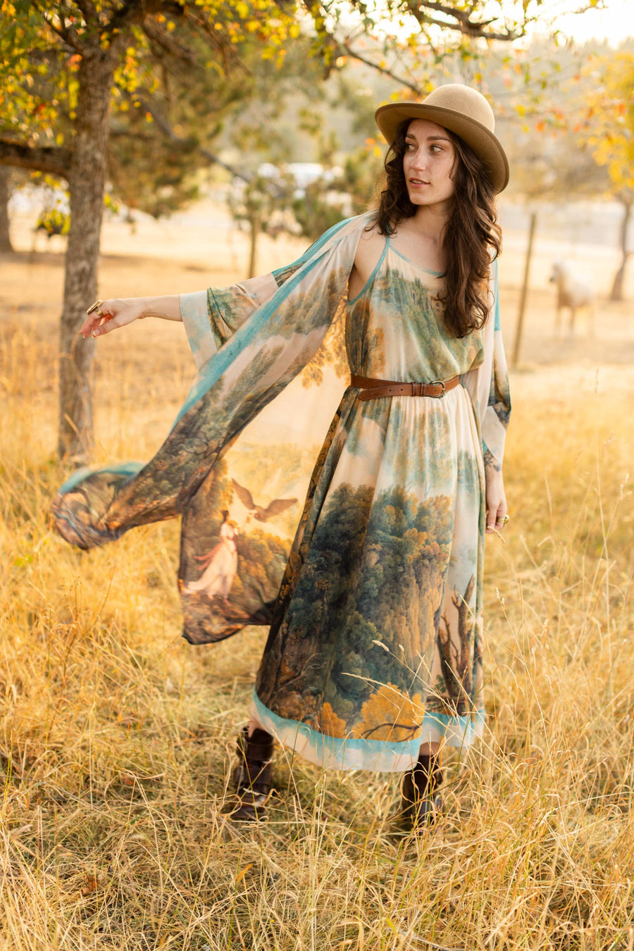 Awakening Bohéme Printed Long Maxi Slip Dress w/ Landscape