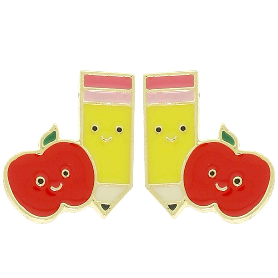 Cute School Theme Apple and Pencil Stud Earrings Robin Boutique