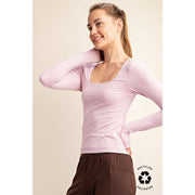 RECYCLED BUTTER SQUARE NECK LONG SLEEVE TOP T9953-C
