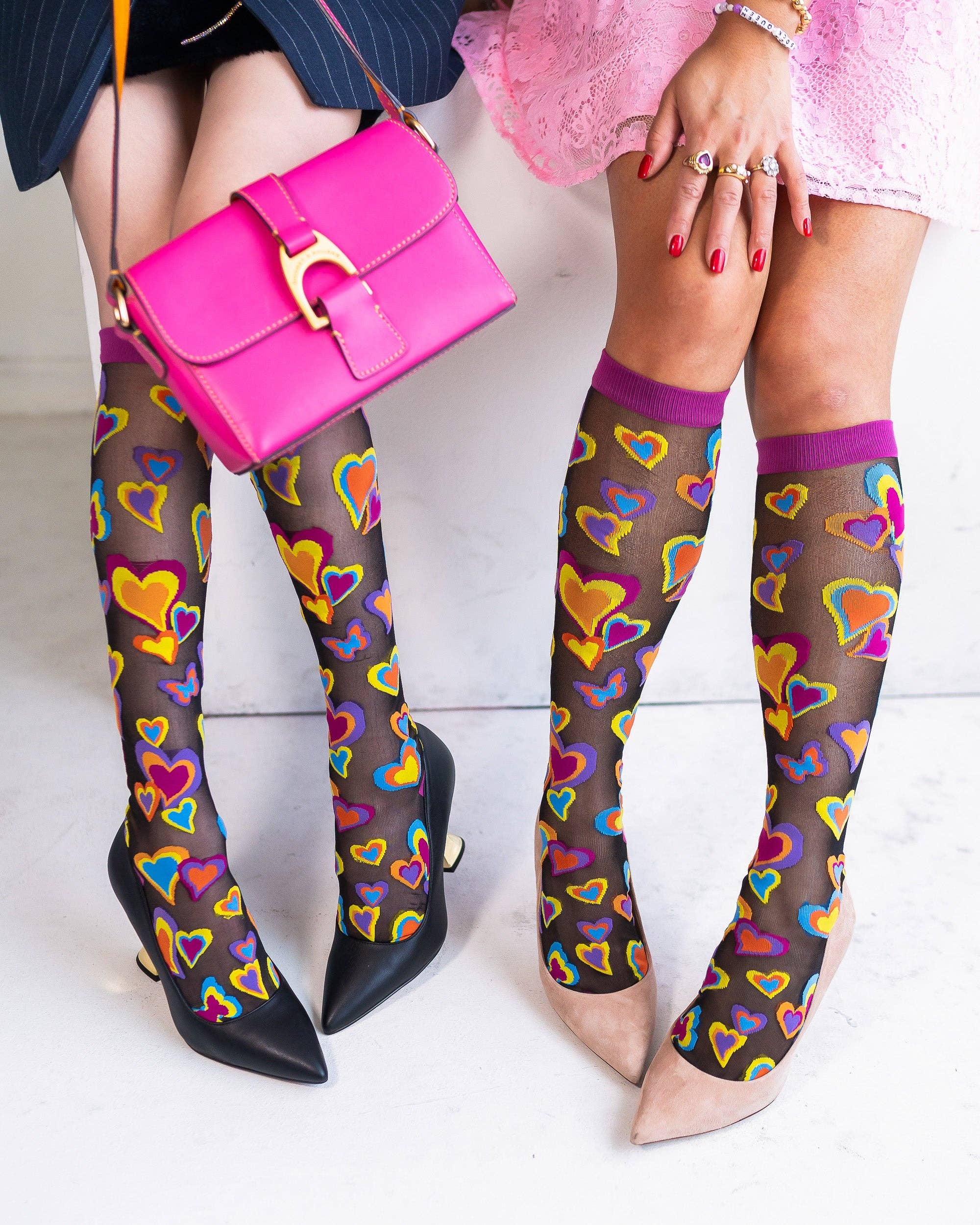 Y2K Hearts Black Sheer Knee High Sock by Sock Candy Robin Boutique