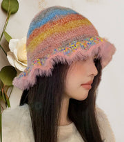 Colorful Mohair-Feel Ruffle Knit Beanie Robin Boutique