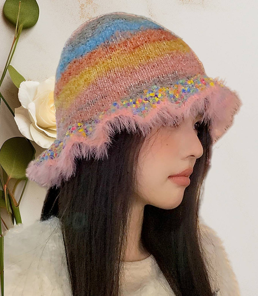 Colorful Mohair-Feel Ruffle Knit Beanie Robin Boutique