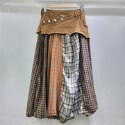 Spliced Plaid Denim High Waist A-Line Midi Skirt Robin Boutique