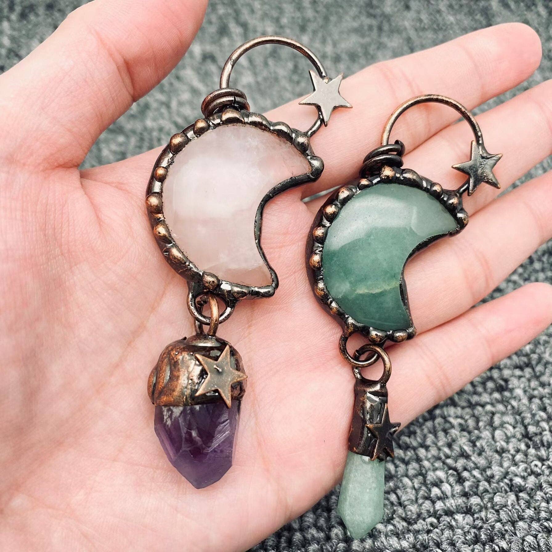 Moon Shape Natural Stone Crafts Charm Pendant - Robin Boutique