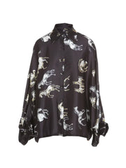 Horse Printed Satin Oversized Blouse by Beulah MC2137
